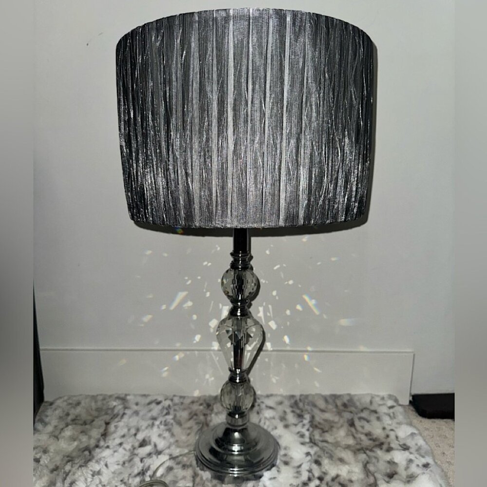 Lamp diamond base crystal large Elegant Silver Table Lamp with Textured Shade